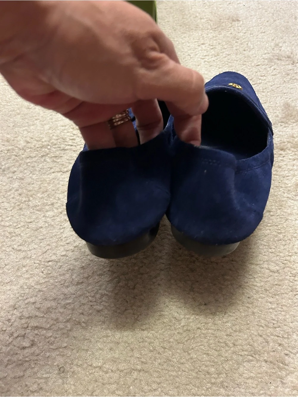 TORY BURCH suede logo loafers.